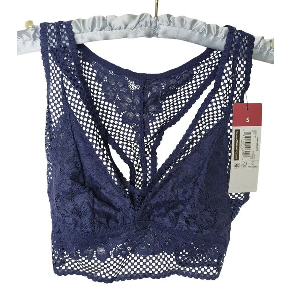 Adored by Adore Me Jenny Fishnet Racerback Longline Lace Bralette Blue Small - Picture 1 of 2